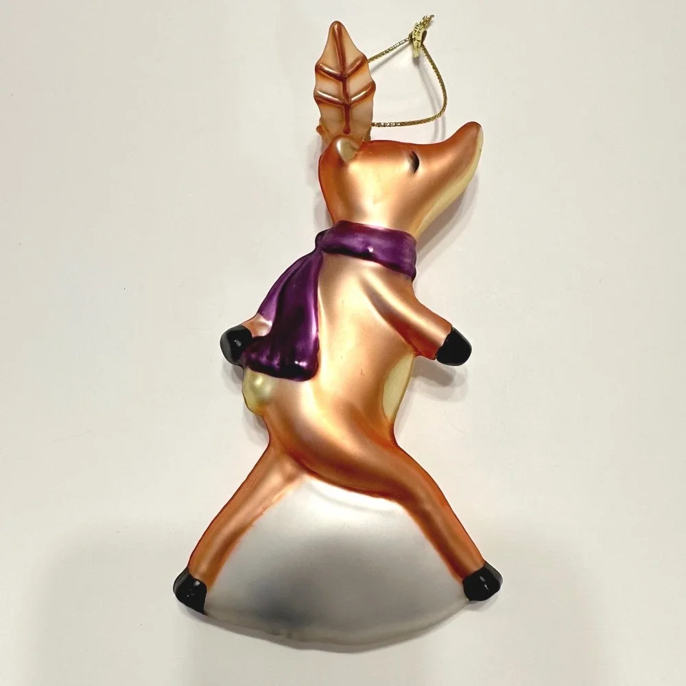 Vintage Pottery Barn Prancer Reindeer Blown Glass Christmas Ornament‎ Scarf